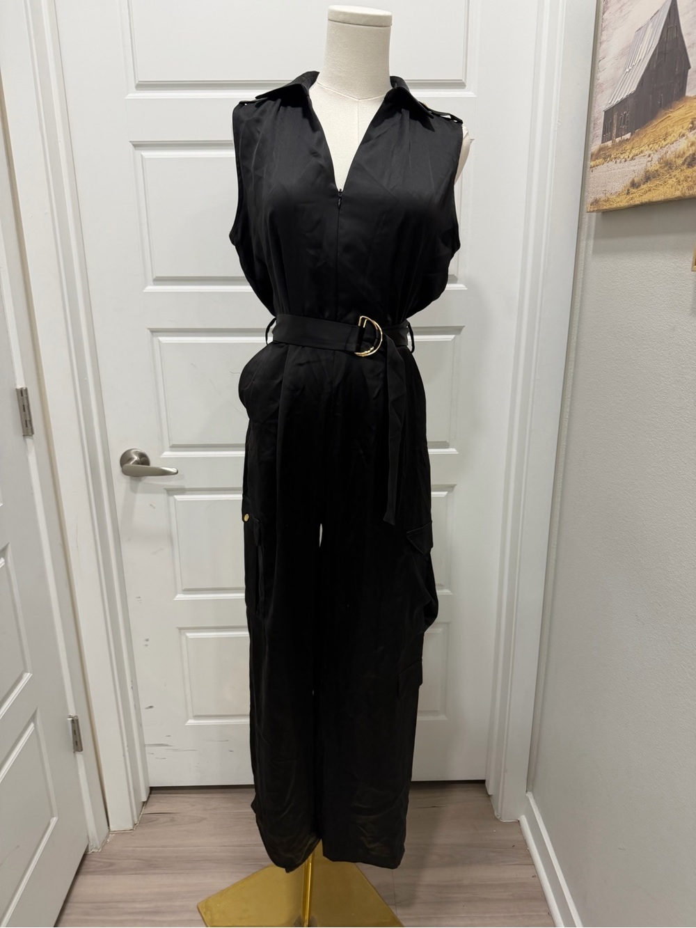 Zara Sleeveless Black Utility Jumpsuit with Belt
